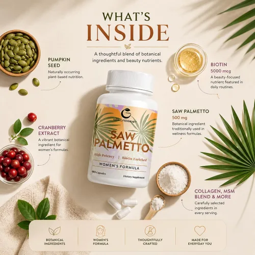 Miniatura 2 de Saw Palmetto para la pérdida de cabello de las mujeres, bloqueador DHT con mezcla 5 en 1 para el crecimiento del cabello, la piel y las uñas