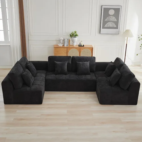 Miniatura 51 de Sofás modulares deshuesados de 140 pulgadas para sala de estar, sofá modular modular de nube comprimida, sofá moderno en forma de U de 9 plazas Gris