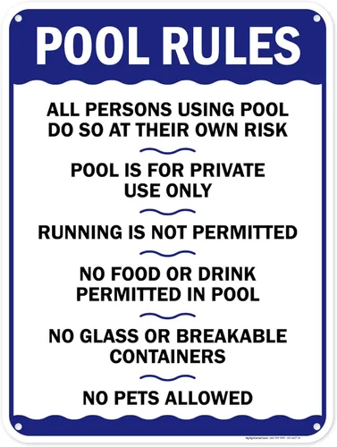Miniatura 11 de Letrero de reglas de la piscina, «Swim at Your Own Risk, This is a Private Pool, No Food No Runing, No Glass, No Pets – Cartel de piscina, 10 x 14