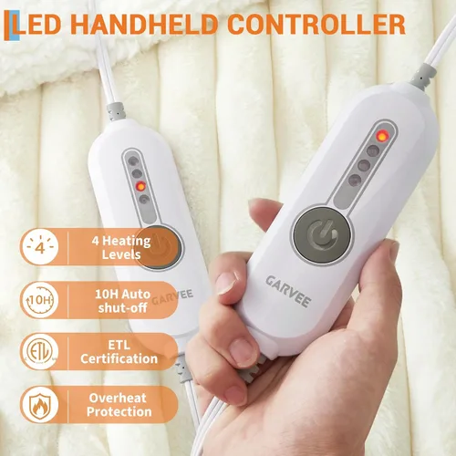 Miniatura 3 de GarveeHome Manta eléctrica tamaño King, manta térmica de doble control de piel sintética de conejo con 4 niveles de calefacción y apagado automático