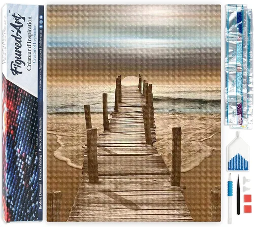 Miniatura 8 de Figured'Art Kit de arte de pintura de diamantes para adultos de 16 x 20 pulgadas, taladro cuadrado completo 5D en el lago, lienzo enrollado