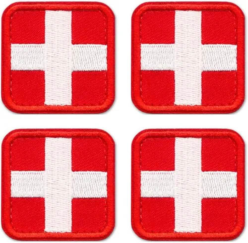 Paquete de 4 parches con símbolo de primeros auxilios, parches bordados de gancho y bucle de 2 x 2 pulgadas, emblema moral táctico médico cruzado