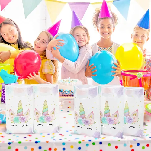 Miniatura 6 de DaiUni 30 piezas de bolsas de unicornios, bolsas de regalo de fiesta con asas para cumpleaños de niños