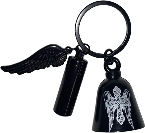 Kustom Cycle Parts Campana de guardia de motociclista con alas de ángel de águila con urna de recuerdo y colgante de ala de ángel