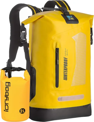 IDRYBAG Mochila impermeable para hombres 5.28/7.93/10.57 galones, saco seco flotante para kayak, mochila seca para senderismo Amarillo