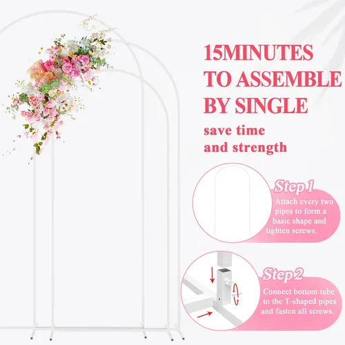 Miniatura 4 de Asee'm Juego de soportes de arco de boda de 3 piezas (2.2 m, 2 m, 1.8 m) Marco de fondo arqueado de metal blanco para ceremonias, fiestas