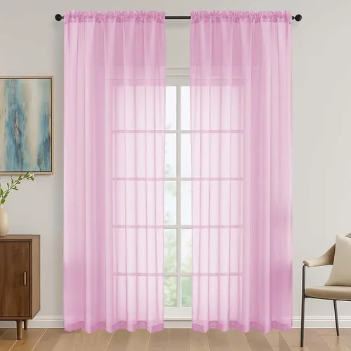 Miniatura 72 de OVZME - Cortinas traslúcidas blancas de 45 pulgadas de largo, 2 paneles, cortinas de gasa con bolsillo para barra para ventanas pequeñas, cada una