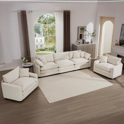 Miniatura 22 de Juego de sofá de 2 piezas de gran tamaño para sala de estar, sofá biplaza y sofá individual, asiento modular modular profundo de pana cómodos sofás