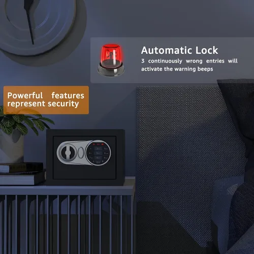 Miniatura 6 de Goldenkey Pequeña caja fuerte para dinero, mini caja de seguridad digital con llaves y código para dinero en efectivo y monedas, caja fuerte