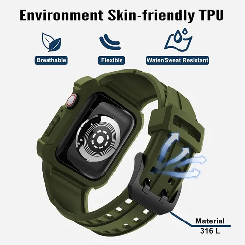 Miniatura 4 de Compatible con Apple Watch Band de 1.614 pulgadas, 1.575 pulgadas, 1.496 pulgadas, carcasa protectora resistente para hombres, con correa deportiva