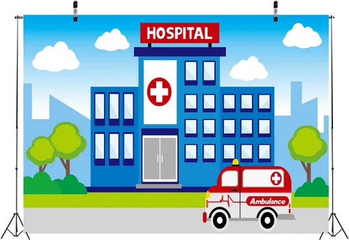 Miniatura 5 de BELECO Telón de fondo de fotografía de hospital, de 5 x 3 pies, ambulancia, atención médica, fondo de enfermería, escuela, enfermera, graduación