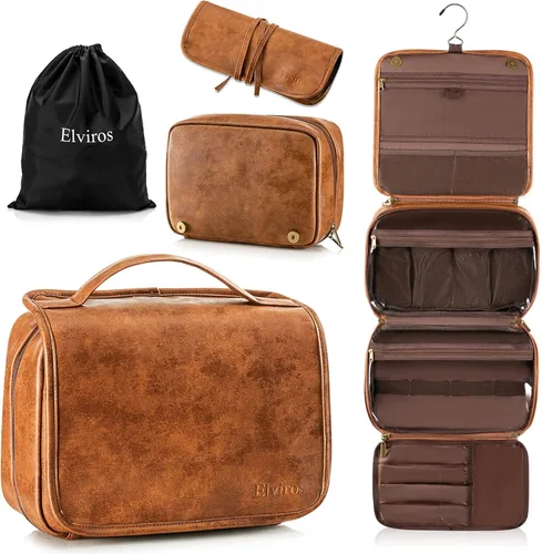 Miniatura 15 de Elviros Neceser colgante para hombres y mujeres, 3 en 1, organizador de viaje grande impermeable de piel sintética, bolsa de maquillaje dopp kit
