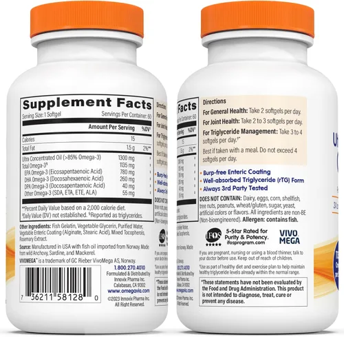 Miniatura 8 de Aceite de Pescado Omegavia pharma-grade, inodoro/sin eructos. 0.03 onzas Omega-3, Alta Omega-3 por píldora., 60