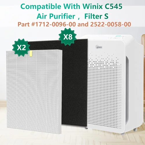 Miniatura 3 de Filtro de repuesto C545 S compatible con purificador de aire Winix C545, reemplaza a las piezas 1712-0096-00 y 2522-0058-00, paquete de 2 filtros