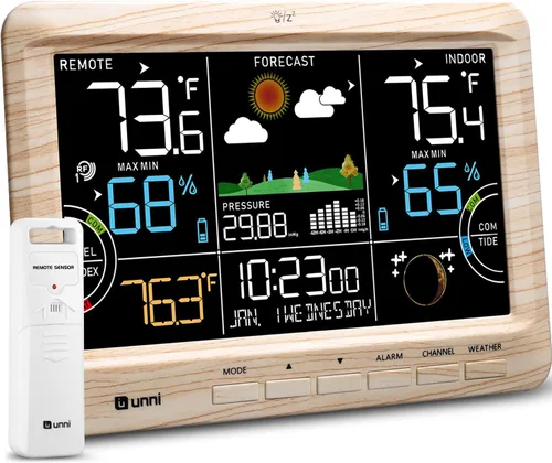Miniatura 9 de Estación meteorológica para interiores y exteriores, termómetro inalámbrico, reloj atómico para el hogar con gran pantalla constante, monitor