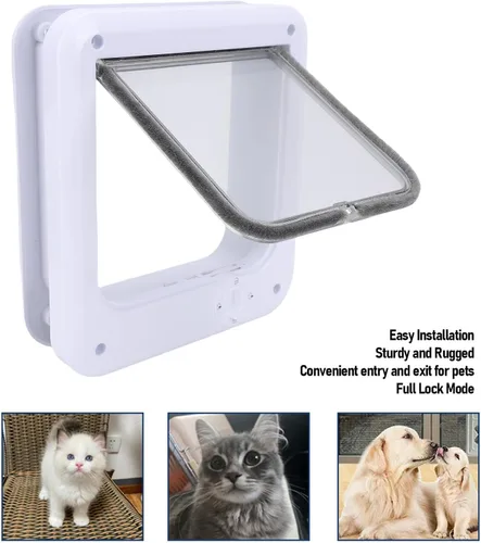 Miniatura 2 de Luqeeg Puerta multifuncional con solapa para mascotas, puerta de gato de 4 vías con control de PP para interior con 7 accesorios para comedero