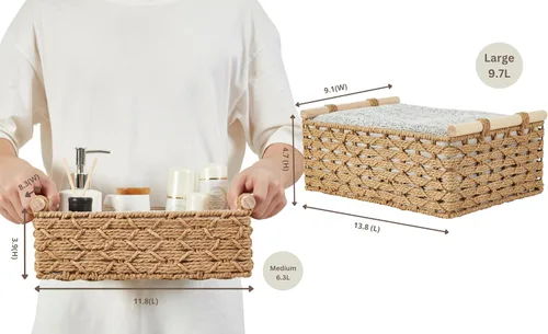 Miniatura 7 de DECOMOMO Cesta de almacenamiento de mimbre, cesta trasera del inodoro, organizador de baño, bandeja para tanque de inodoro, encimera, decoración