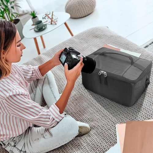 Miniatura 4 de Koolertron - Bolso universal para cámara DSLR, con particiones acolchadas forradas para lentes, funda protectora impermeable, para Canon/Nikon/Sony