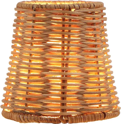 Miniatura 3 de Aspen Creative 51007, pantalla para lámpara de araña con clip, estilo imperio, de ratán natural, 7,6 cm de parte superior x 10,2 cm de parte Natural