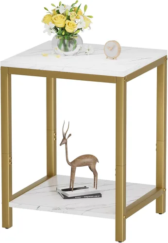 Miniatura 7 de SAYGOER Mesas auxiliares negras de 13.3 pulgadas de profundidad, mesita de noche de madera, marcos de metal, mesa de noche de 2 niveles con patas
