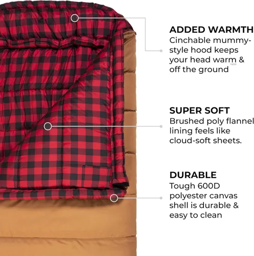 Miniatura 4 de TETON Sports Deer Hunter Sleeping Bag, Warm and Comfortable Camping Sleeping Bag, Teton Tough Canvas Shell for Camping, Hunting, and Cold Weather