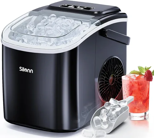 Miniatura 13 de Silonn Crescent - Máquina de hielo para encimera, fusión lenta y hielo cristalino, máquina de hielo autolimpiante con grosor de hielo ajustable
