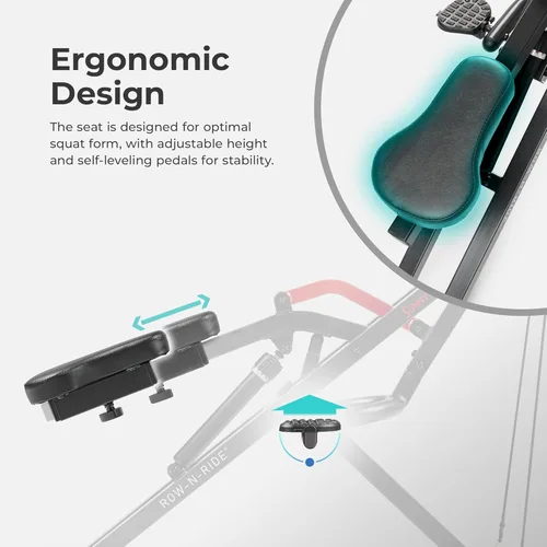 Miniatura 8 de Sunny Health & Fitness Row-N-Ride PRO, máquina de sentadillas completa para todo el cuerpo con banda de resistencia opcional, fácil de instalar