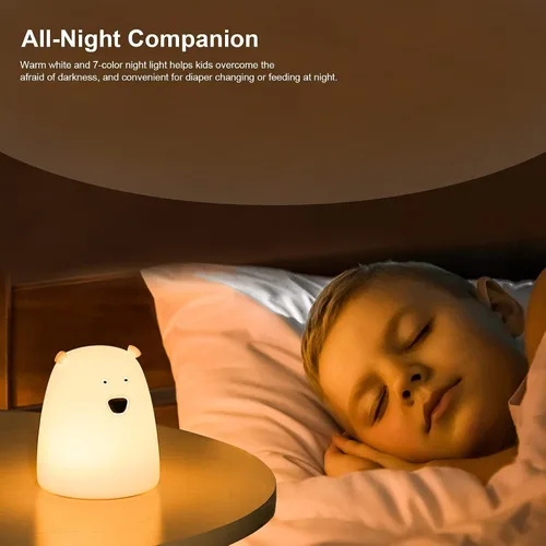 Miniatura 5 de ZKLiLi Luz nocturna para niños, lámpara de 16 colores linda, luces nocturnas regulables para bebé, luz nocturna recargable de silicona