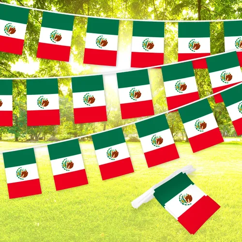 G128 Bandera mexicana de México | Bandera de 8.2 x 5.5 pulgadas, cuerda completa de 33 pies | Poliéster 150D impreso, decoraciones para bar,