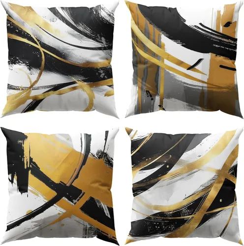 Miniatura 11 de Juego de 4 fundas de almohada abstractas de color negro y beige de 16 x 16 pulgadas, modernas fundas de cojín a rayas para sala de estar, sofá
