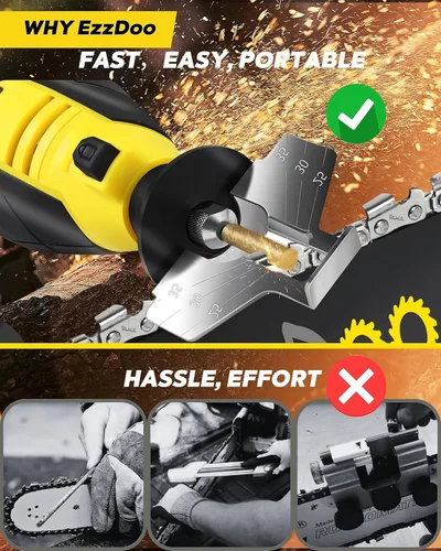 Miniatura 5 de EzzDoo Kit Afilador de Motosierra Eléctrico Inalámbrico - Herramienta Portátil de Afilado de Cadena de Motosierra de 12V con 6 Brocas de Diamante