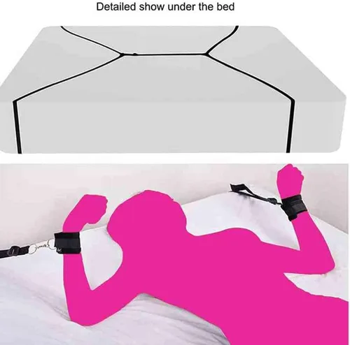 Miniatura 4 de BDSM - Kit sexual de restricciones para parejas, tamaño King, restricciones de cama para tobillo y muñeca, correas de amarre sexual debajo