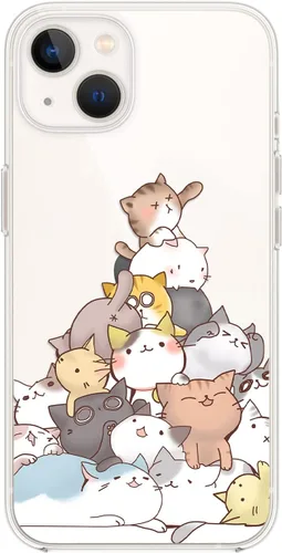 Blingy's Funda para iPhone 14, divertido estilo gato, lindo diseño de animales de dibujos animados, transparente, suave TPU funda protectora