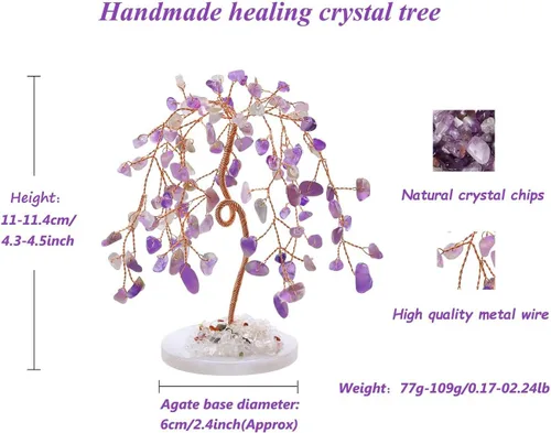 Miniatura 5 de LAIDANLA Árbol de cristal curativo natural de amatista, base de ágata de dinero Reiki, alambre de cobre, vida Feng Shui, energía para el hogar