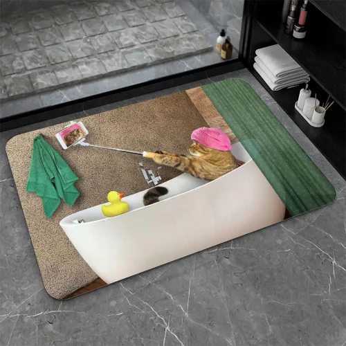 Miniatura 26 de Tapete de baño de tierra de diatomeas, arte abstracto, sol dorado, antideslizante, volumen súper absorbente, de secado rápido para baño, cocina