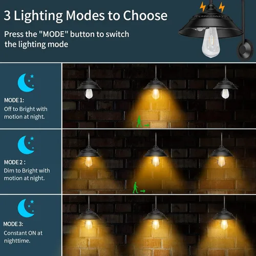 Miniatura 4 de Luz solar de granero para exteriores con 3 modos de iluminación y apliques de pared con sensor de movimiento, luces rústicas de gallinero, luz