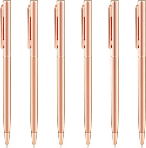 Unibene Bolígrafos retráctiles metálicos delgados – Oro rosa, bonito regalo para uniforme de oficina, estudiantes, profesores, bodas, Navidad, punta