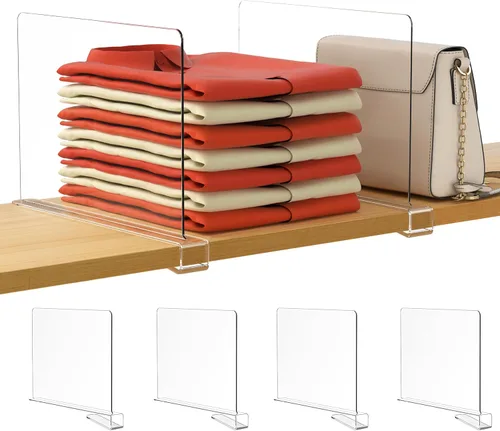 Miniatura 18 de HBlife 12 piezas de divisores de estante de acrílico transparente, organizador vertical de bolsos para armario, perfecto para suéteres, camisas