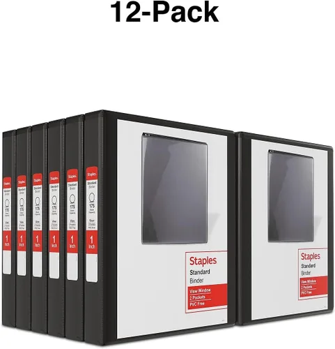 Miniatura 2 de Staples Carpeta de 3 anillas, anillo en D de 1 pulgada, negro, organizador compacto para el hogar, la oficina y la escuela, con capacidad para hasta