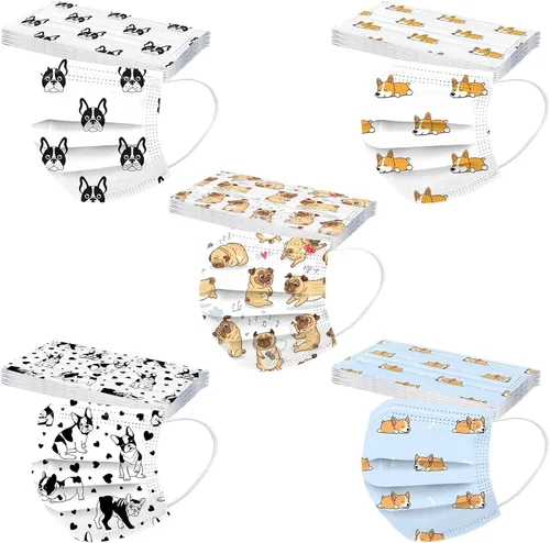 50 máscaras desechables para adultos, gatos, gatitos, antipolvo, cuidado de la piel, para vacaciones, máscara facial con estampado de cachorro,