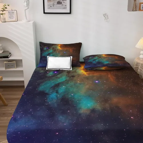 Miniatura 2 de Space Sheets K8-&-304 - Juego de sábanas y fundas de almohada, tamaño individual, diseño de galaxia estrellada, sábanas y fundas de almohada