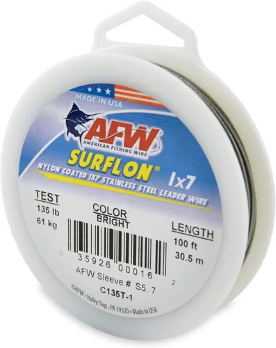 Miniatura 40 de Alambre de pesca americano Surflon recubierto de nailon 1x7 de acero inoxidable, línea líder de pesca para agua salada, prueba de 10 libras - prueba