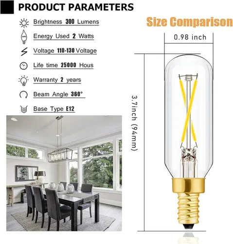 Miniatura 2 de Bombilla LED E12 Regulable de 2W Equivalente a Bombilla de 25 Vatios Luz Diurna 4000K T6 T6.5 E12 Bombilla de Candelabro de 25 Vatios para 2W = 25W