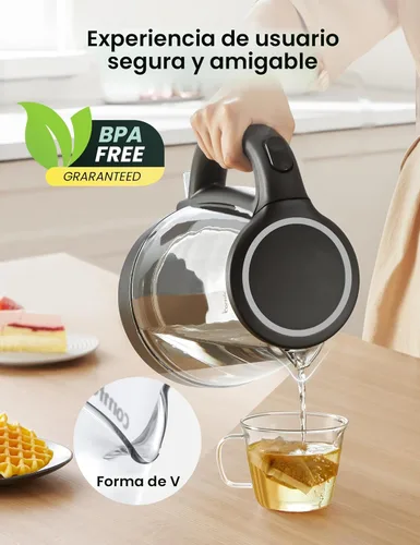 Miniatura 4 de COMFEE' Hervidor eléctrico, hervidor de agua caliente de 1.7L, hervido rápido de 1500W, hervidor de té eléctrico de vidrio con indicador LED