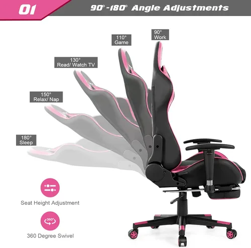 Miniatura 4 de GORELAX Silla de masaje para videojuegos, silla reclinable para computadora con soporte lumbar, brazos ajustables, reposapiés, respaldo alto, silla