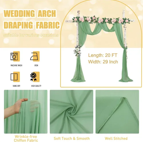 Miniatura 3 de FUHSY Tela drapeada para arco de boda, verde salvia, 20 pies, 2 paneles de tela de gasa, cortinas de techo para fiesta, cortinas de arco para boda