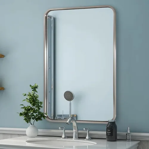 Miniatura 3 de ANDY STAR - Espejo de baño de 22x30 pulgadas con acabado de níquel cepillado, espejo rectangular redondeado de níquel cepillado para tocador de baño