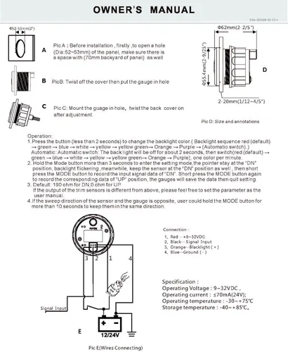 Miniatura 6 de Medidor de ajuste de barco de 52 mm IP68 impermeable 0-190ohm señal marino medidor de balance de ajuste de barco UP DN con indicador de inclinación