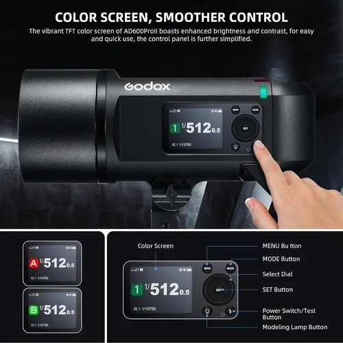Miniatura 5 de GODOX AD600 Pro II AD600Pro II - Estroboscópico flash para exteriores, 2.4G TTL Studio Flash HSS 1/8000s, luz de modelado bicolor de 40 W, batería