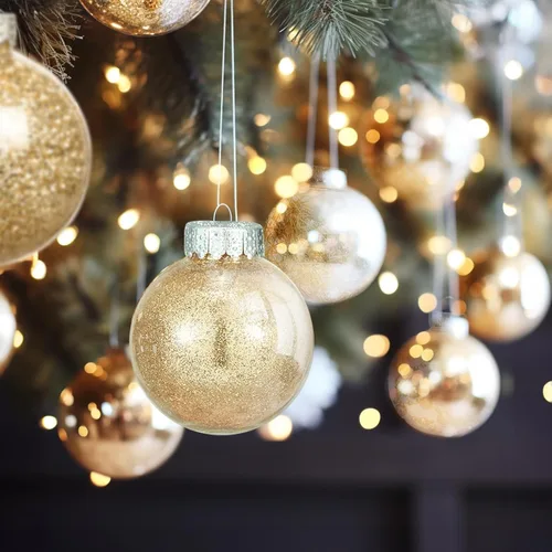 Miniatura 4 de 30 adornos de bola de Navidad transparentes inastillables, esferas decorativas de Navidad, esferas delicadas decoraciones (1.97''/50mm, dorado)